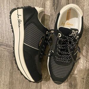 Sam Edelman Black and Cream Checkered Sneakers